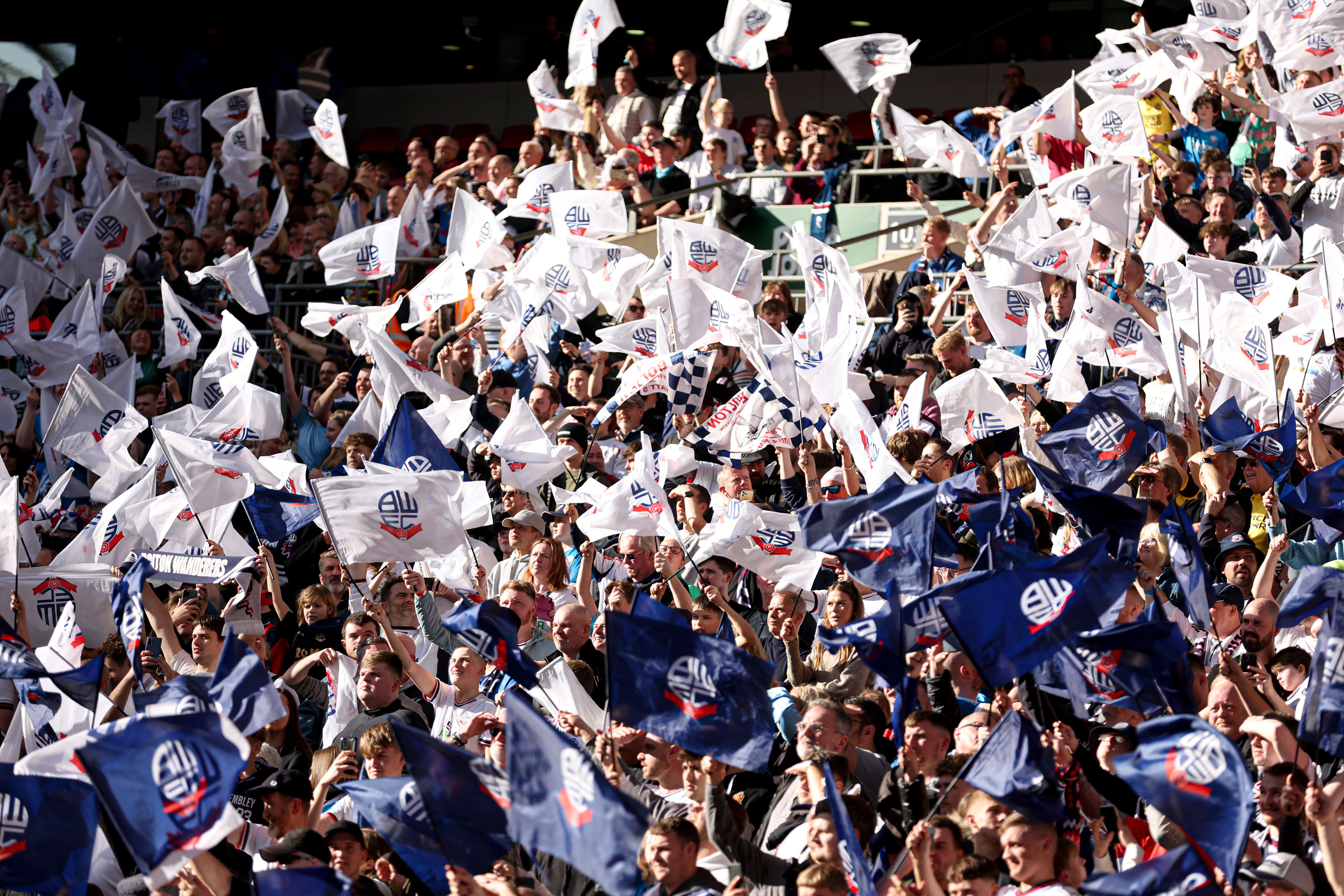 Wanderers fans waving flags at Wembley