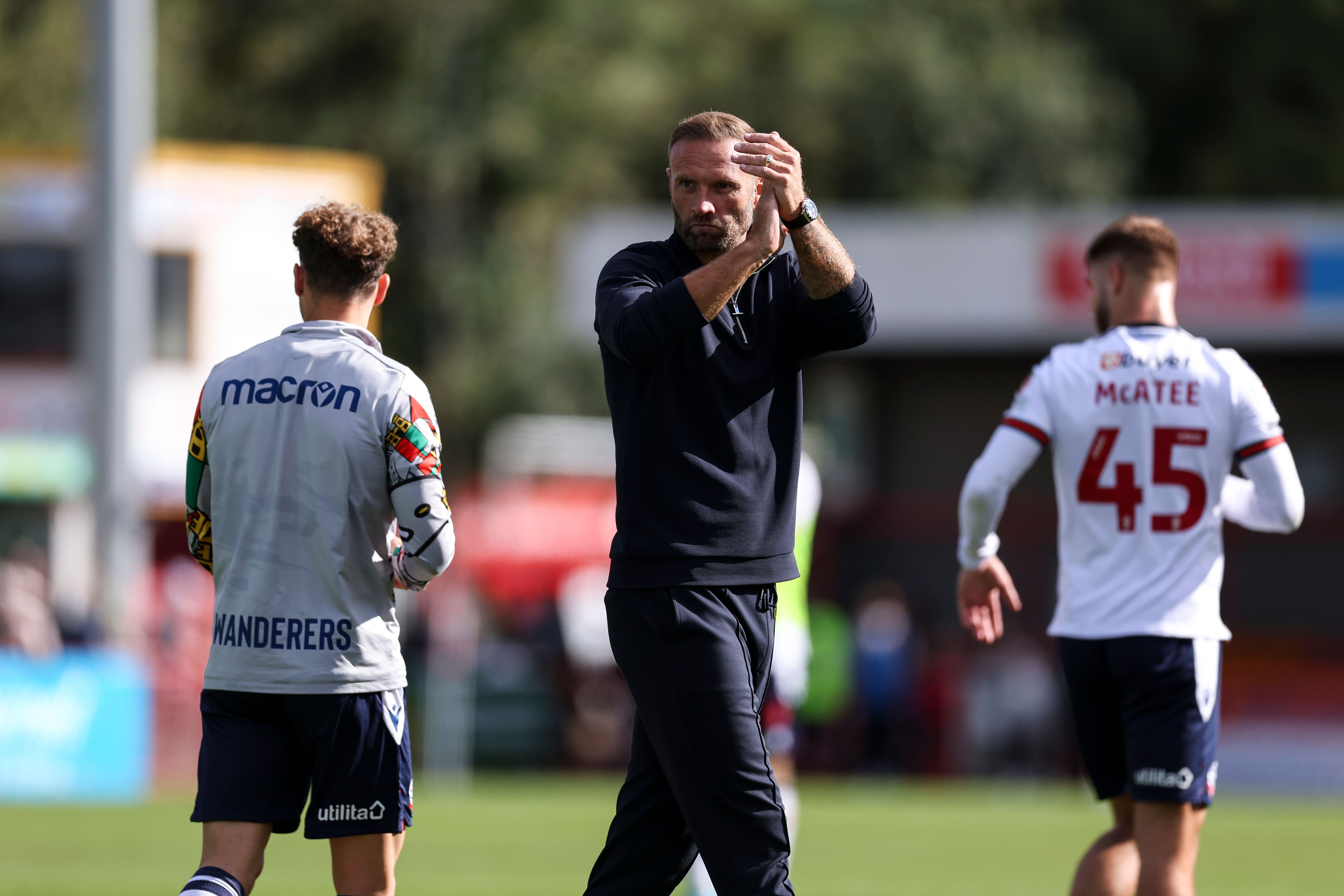 Ian Evatt post-match applause Crawley