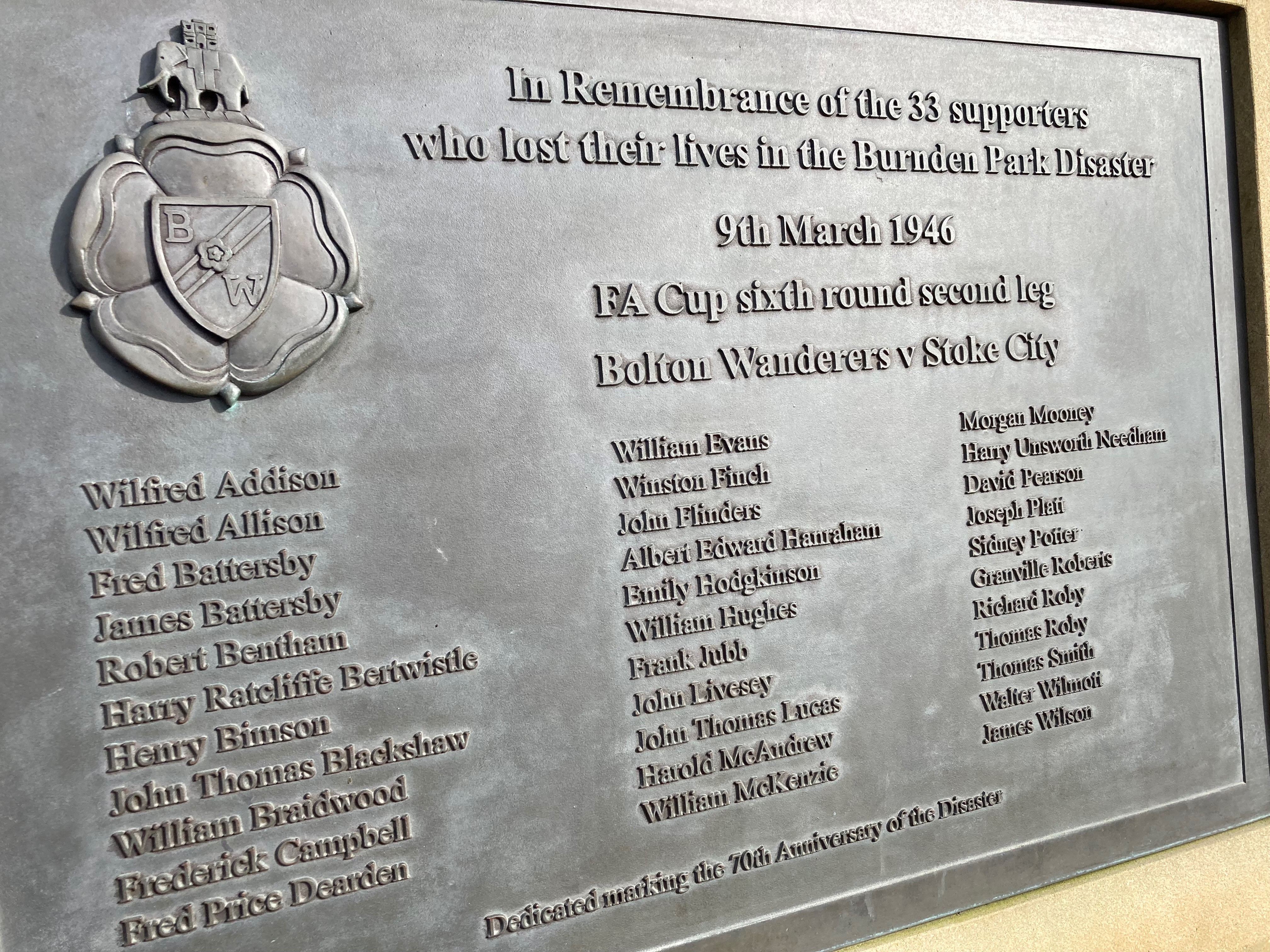 Burnden Park memorial