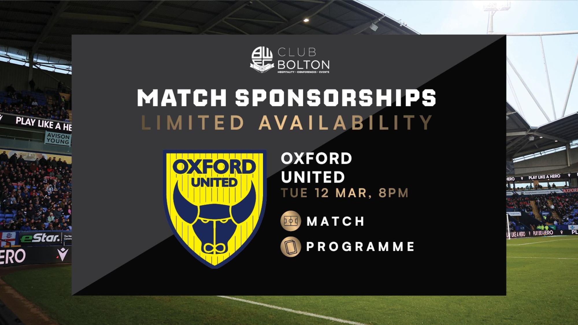 Matchday Sponsorship Packages Available | Oxford United (H) | Bolton ...