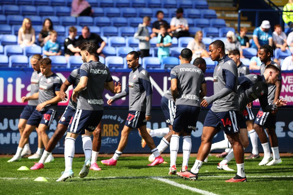 The lads warming up v Derby
