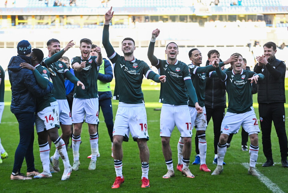 Team celebrations post-match Huddersfield