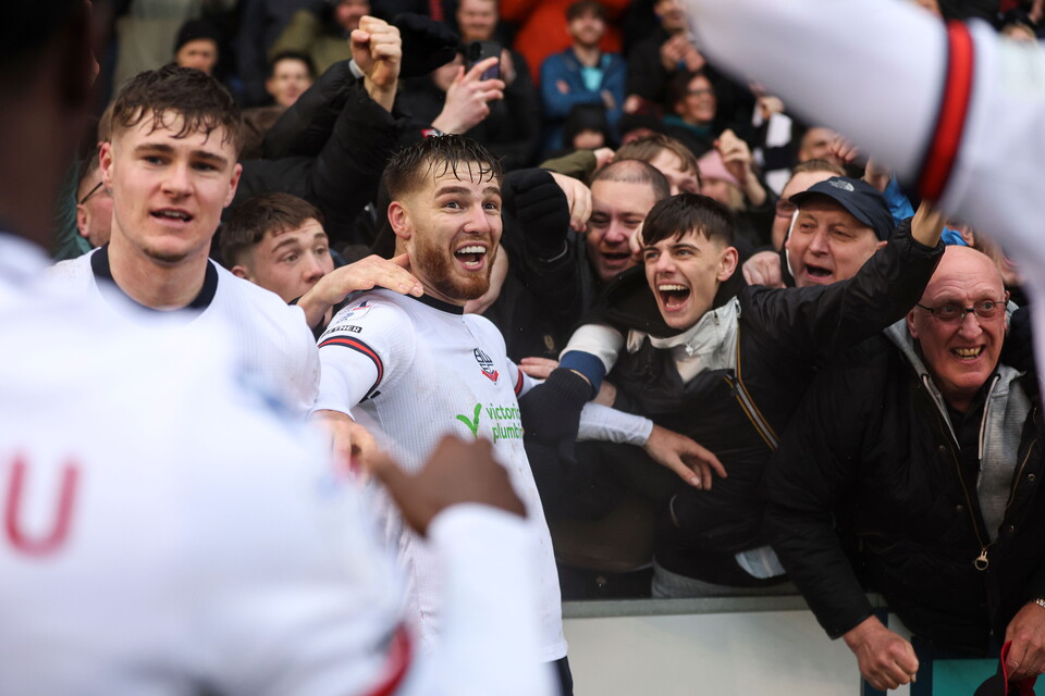 John McAtee celebrates at Shrewsbury Town