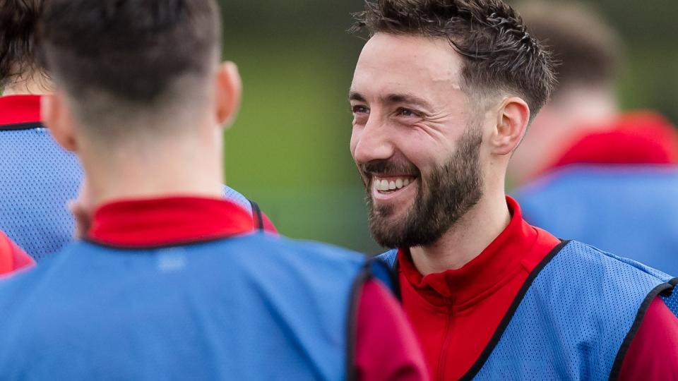 Josh Sheehan smiling Wales training